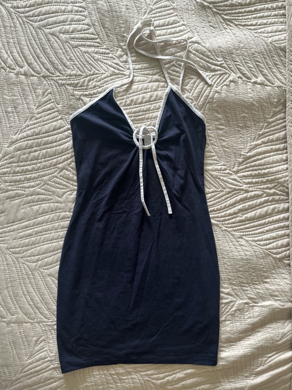H&M Navy Halter Cover-Up with White Trim